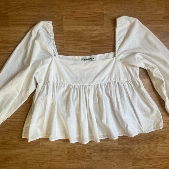 Ciao Lucia White Square Neck Puff Sleeve Peplum Top Size L - Picture 1 of 7